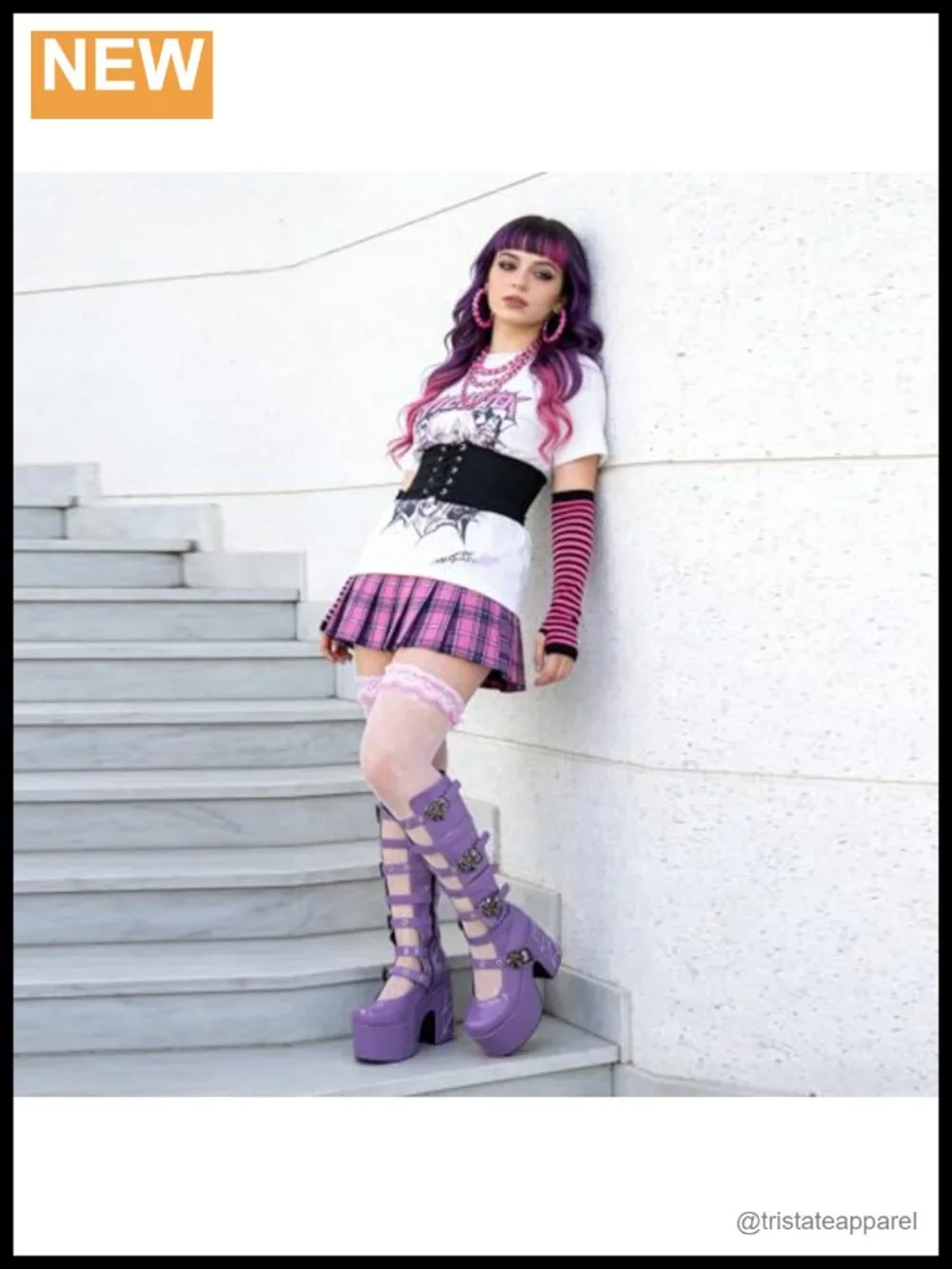 Gothic Lolita Knee High Platform Wedge Combat Boots Chunky Heel Y2K Buckle